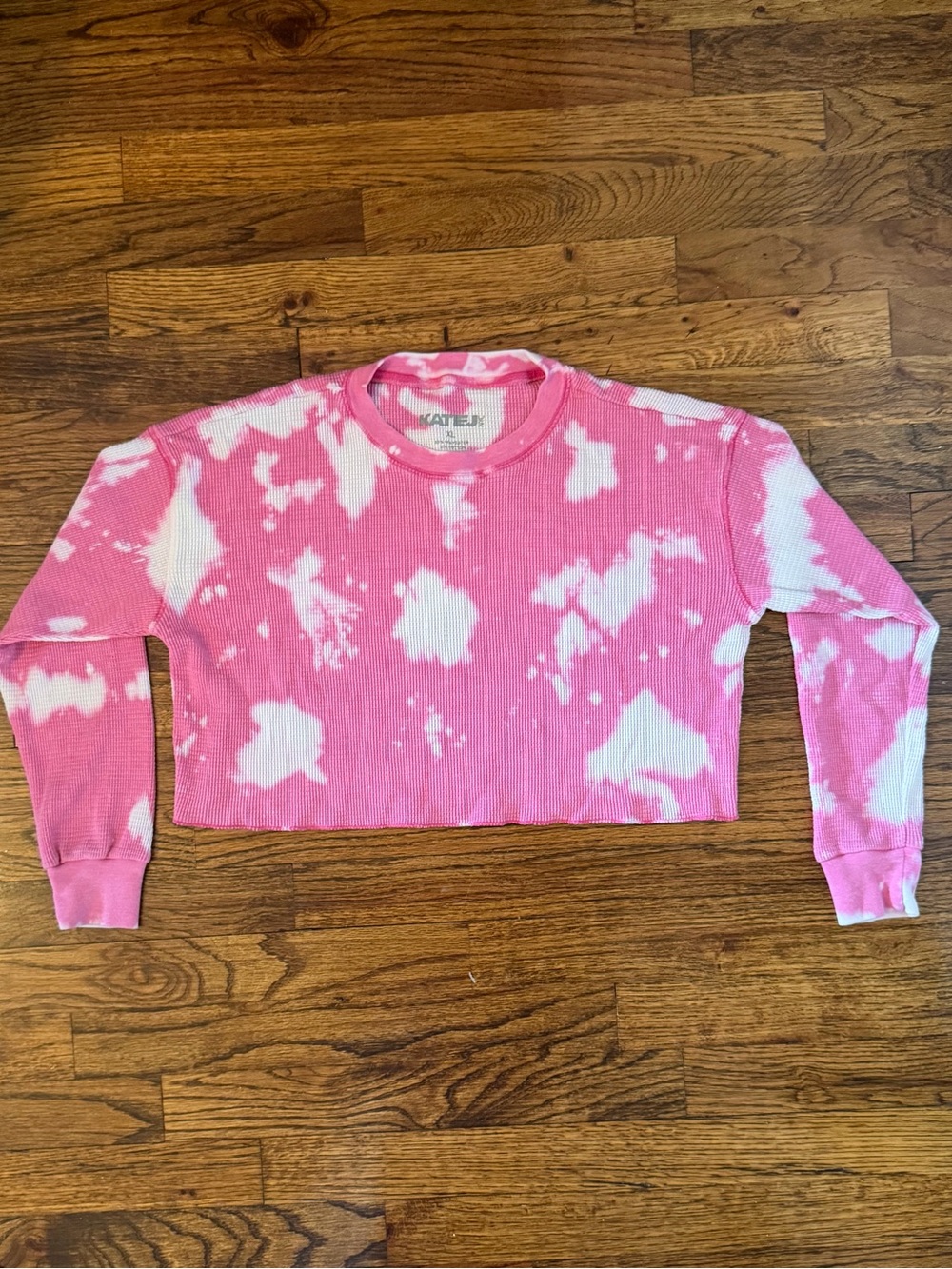 Katie J NYC Pink and White Tie-Dye Long Sleeve Crop Tee